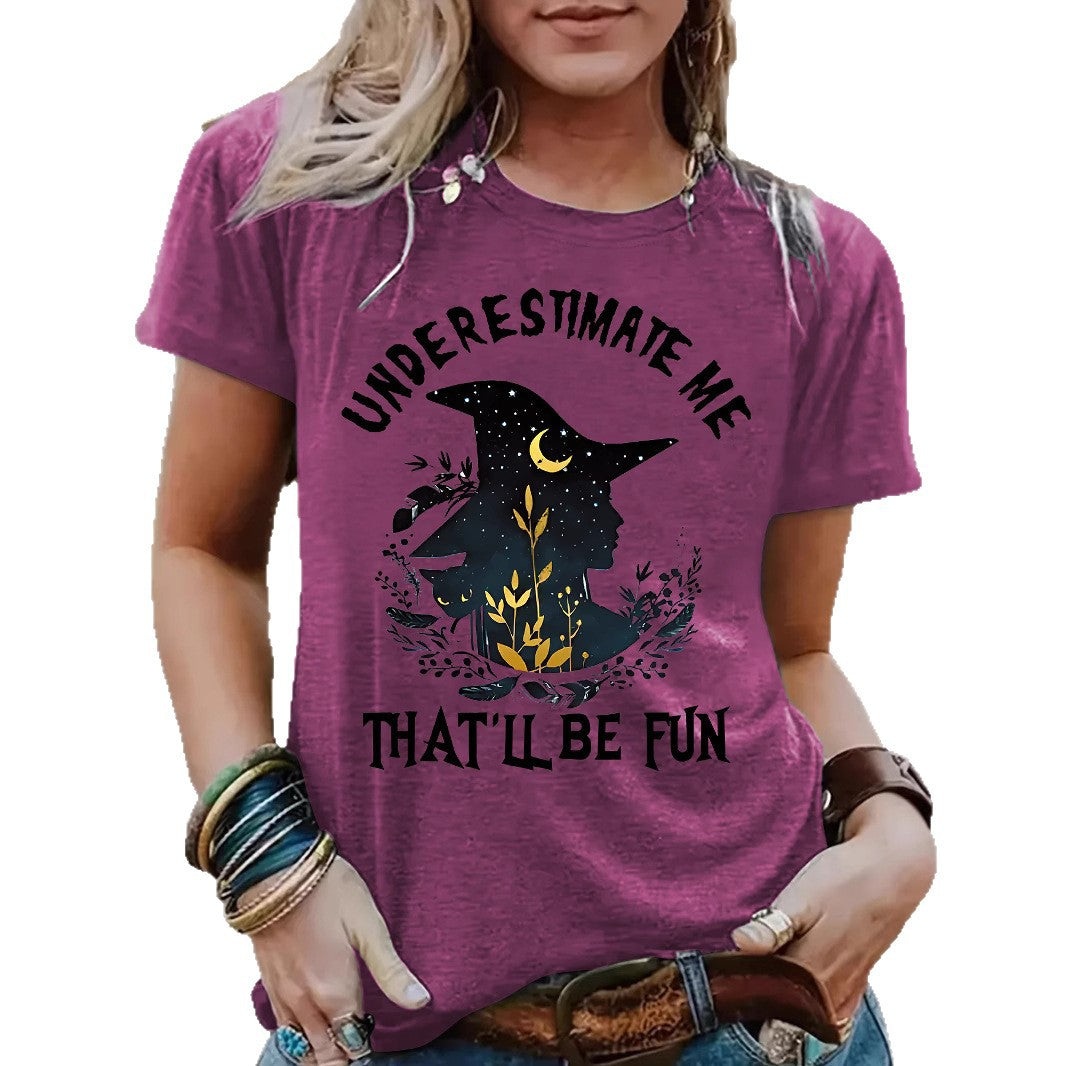 Women's Halloween Witch Graphic T-Shirt - Short Sleeve Crew Neck Top from Mish Mash Market