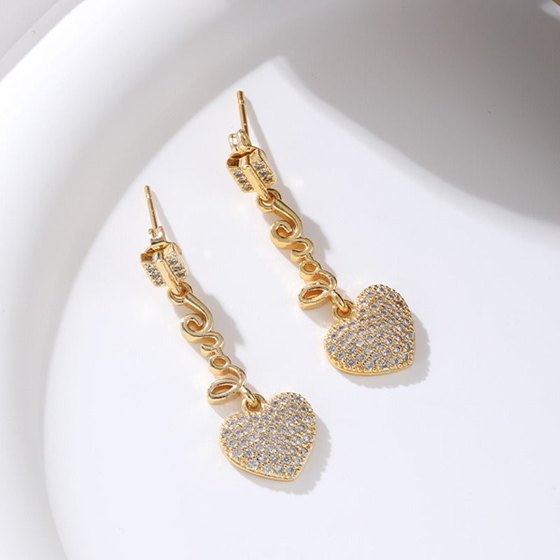 Love Copper Plated Gold Micro Set Zircon Earrings from Mish Mash Market