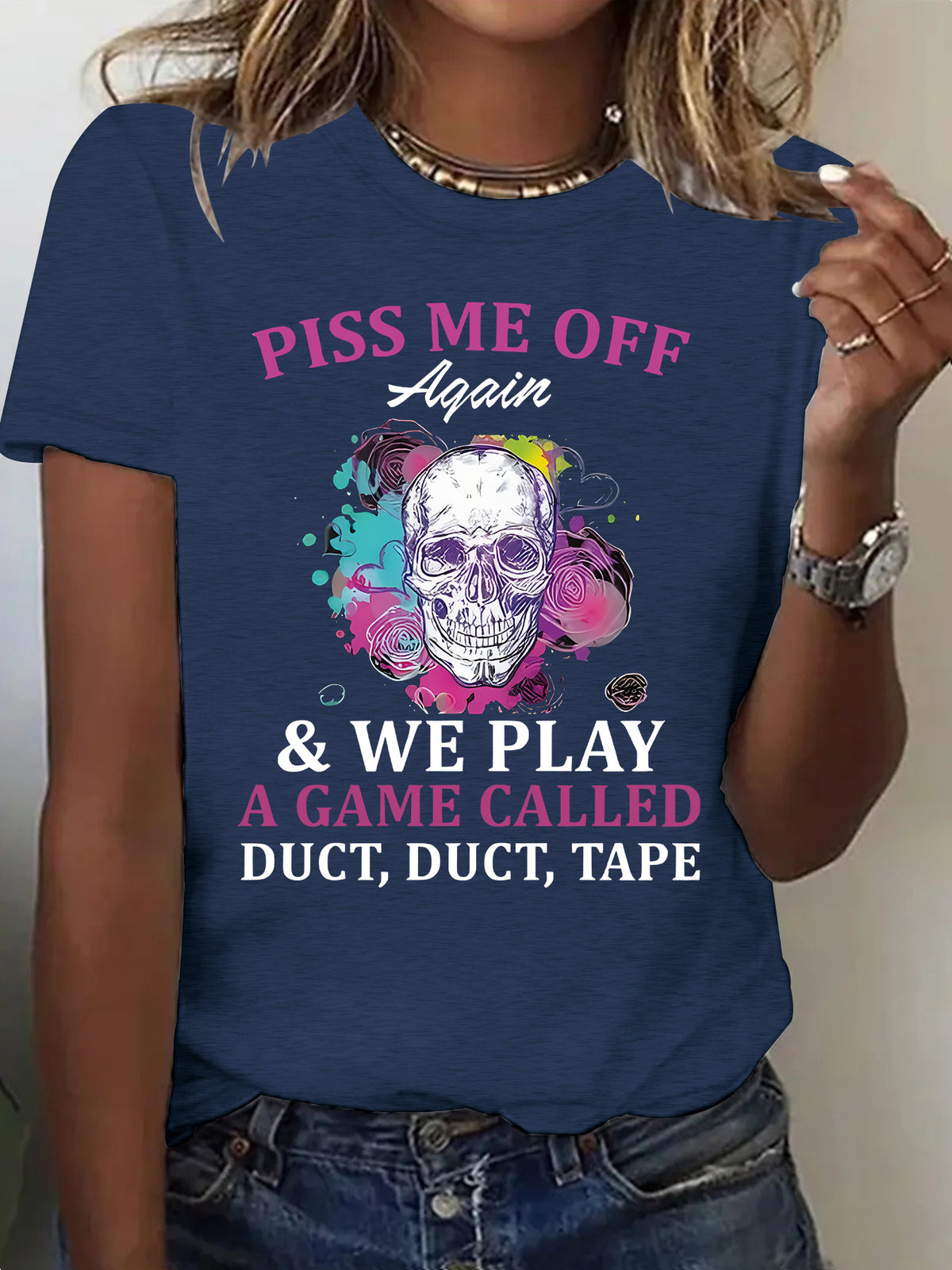 Women's "Duct Tape" Halloween Graphic Skull Short Sleeve Tee