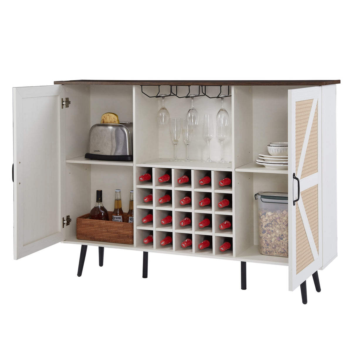 White Faux Rattan Barn Door Wine Cabinet from Mish Mash Market