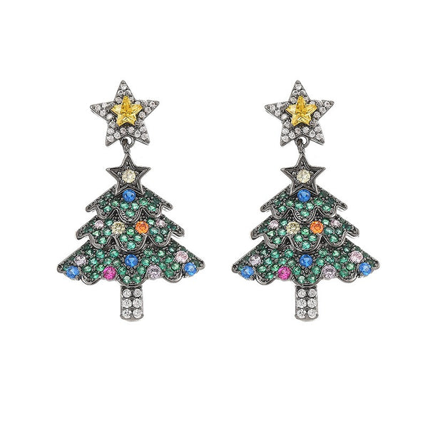 Silver Needle Zircon Star Christmas Tree Drop Earrings from Mish Mash Market