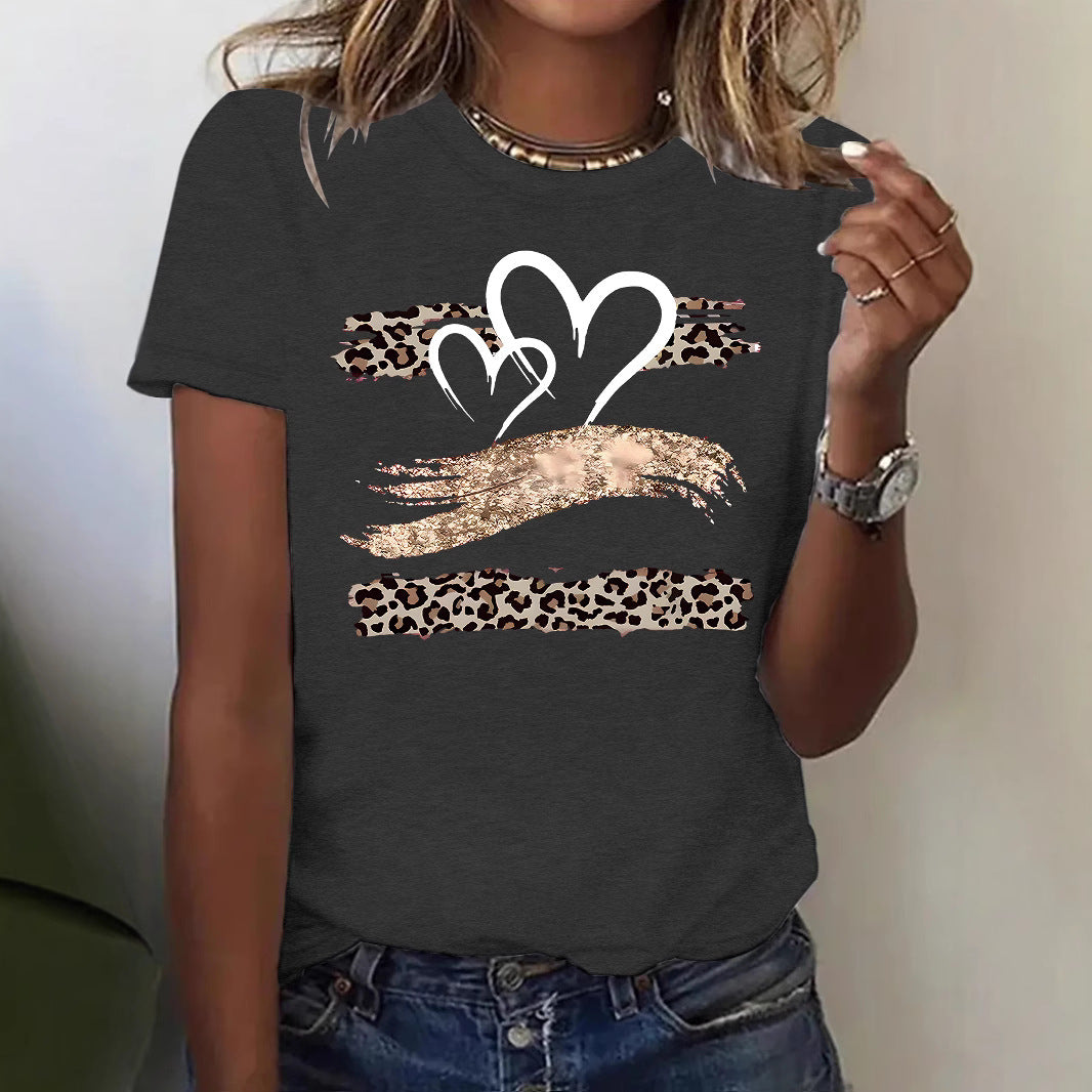 Leopard Heart Graphic Tee – Women's Casual Short Sleeve Love T-Shirt from Mish Mash Market