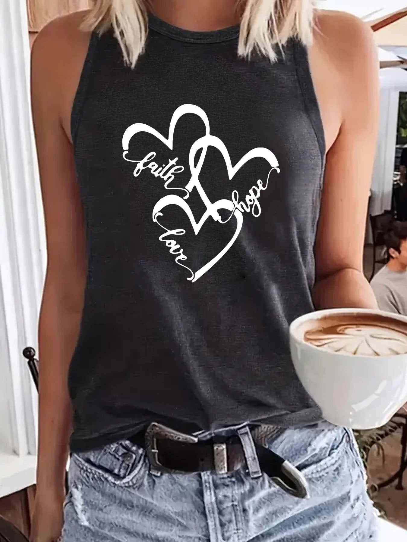 Faith Hope Love Heart Tank Top - Women's Casual Sleeveless Vest from Mish Mash Market