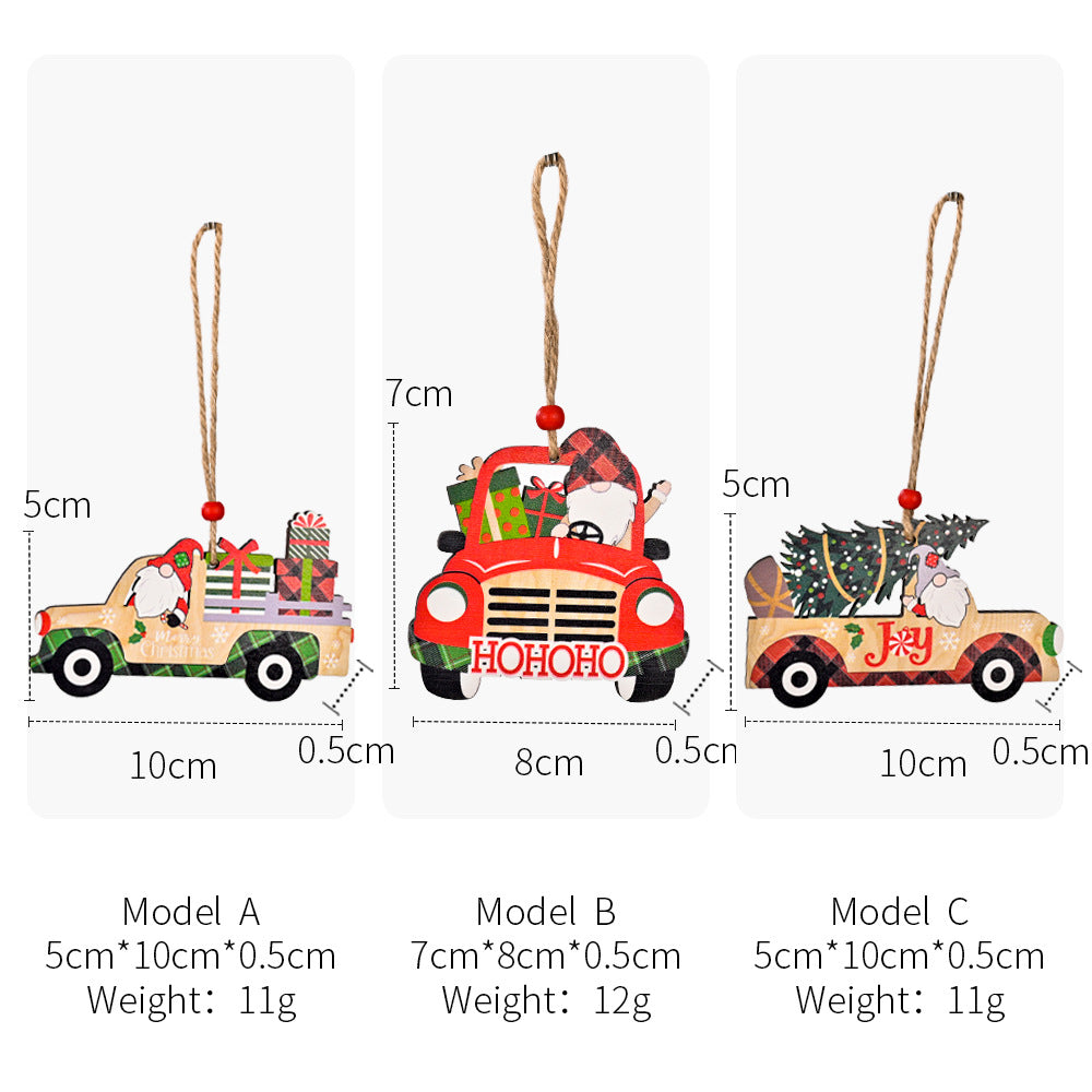 Wooden Gnome Christmas Truck Ornaments