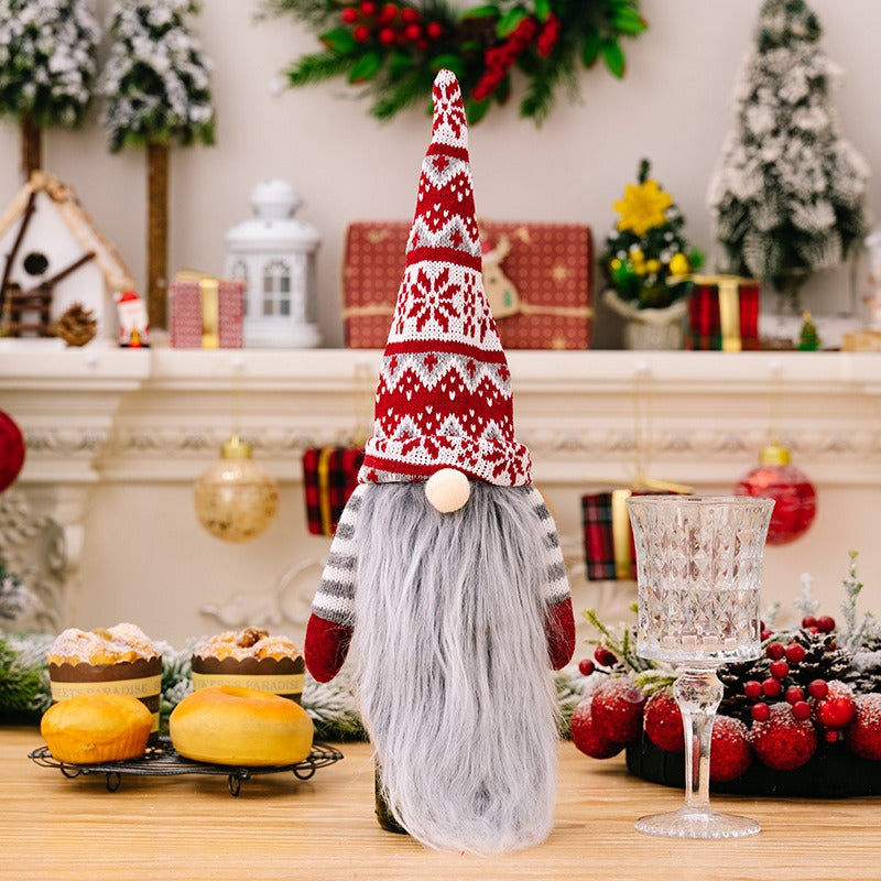 Christmas Gnome Wine Bottle Cover - Long Beard Faceless Gnome Champagne & Wine Bottle Topper Holiday Decoration from Mish Mash Market