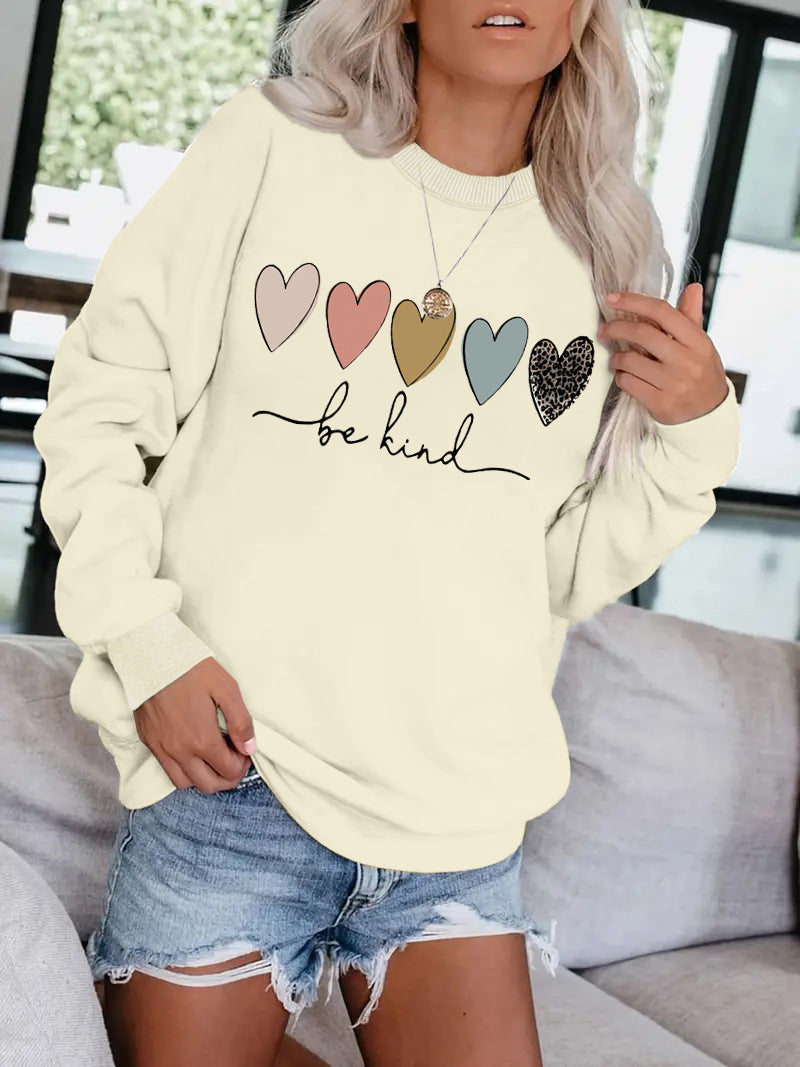 Be Kind Leopard Heart Graphic Sweatshirt - Women's Casual Black Pullover from Mish Mash Market