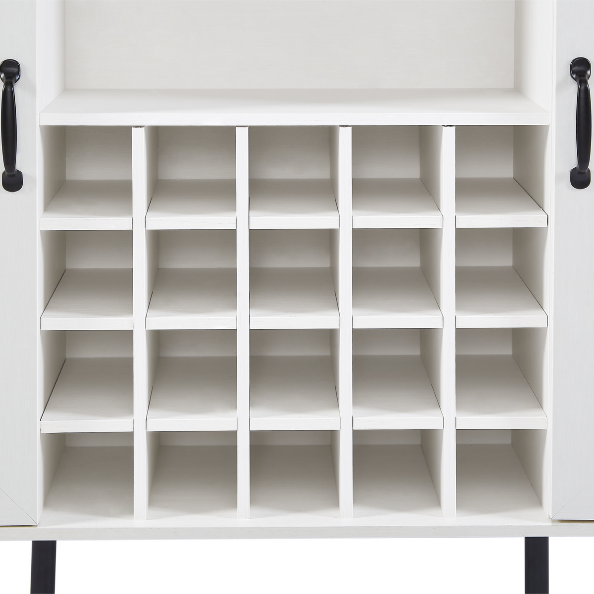 White Faux Rattan Barn Door Wine Cabinet from Mish Mash Market