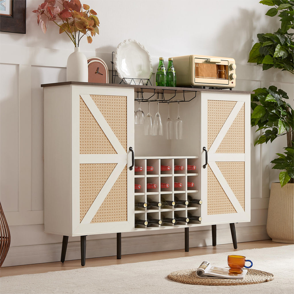 White Faux Rattan Barn Door Wine Cabinet from Mish Mash Market