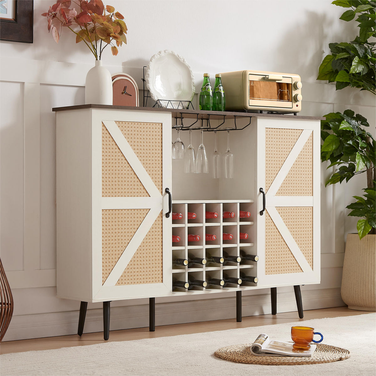White Faux Rattan Barn Door Wine Cabinet from Mish Mash Market