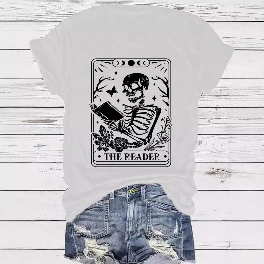 The Reader Halloween Floral Skeleton Graphic T-Shirt from Mish Mash Market