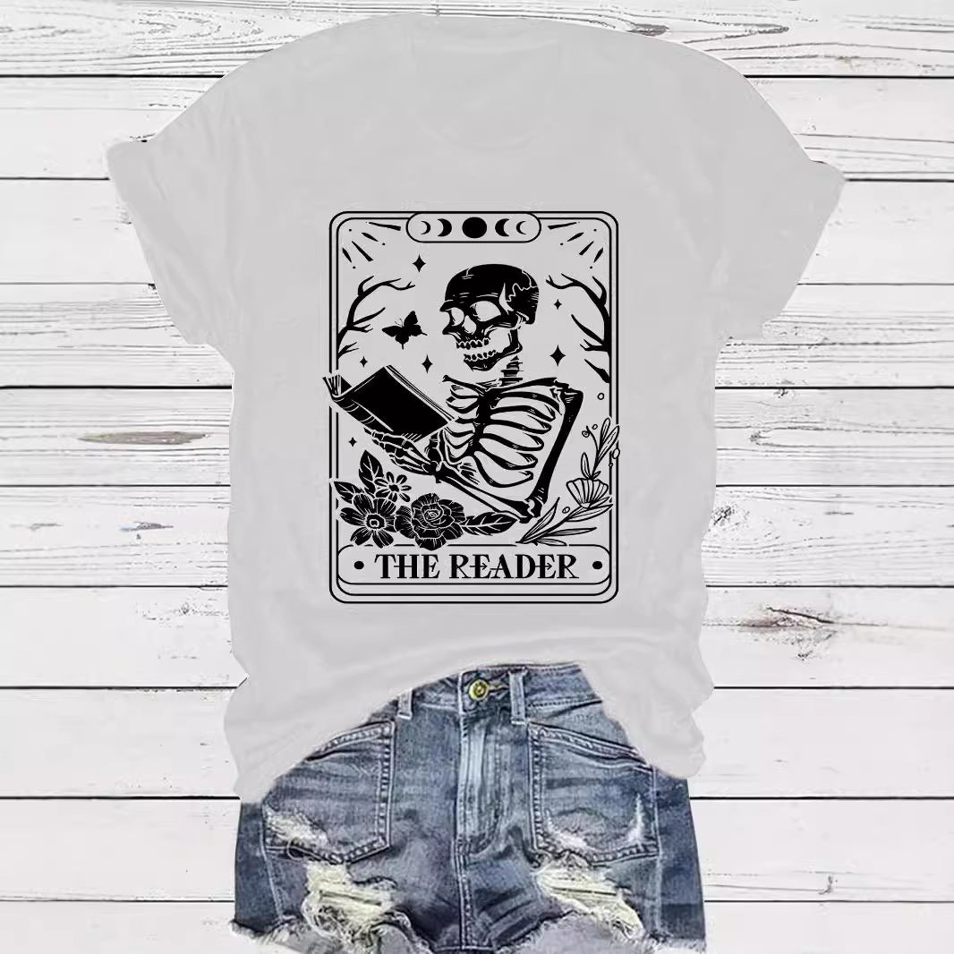 The Reader Halloween Floral Skeleton Graphic T-Shirt from Mish Mash Market