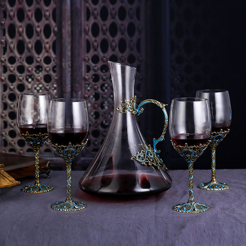 Luxury Enamel Crystal Wine Glass & Decanter Set – Lead-Free Hand-Painted Gift Set from Mish Mash Market