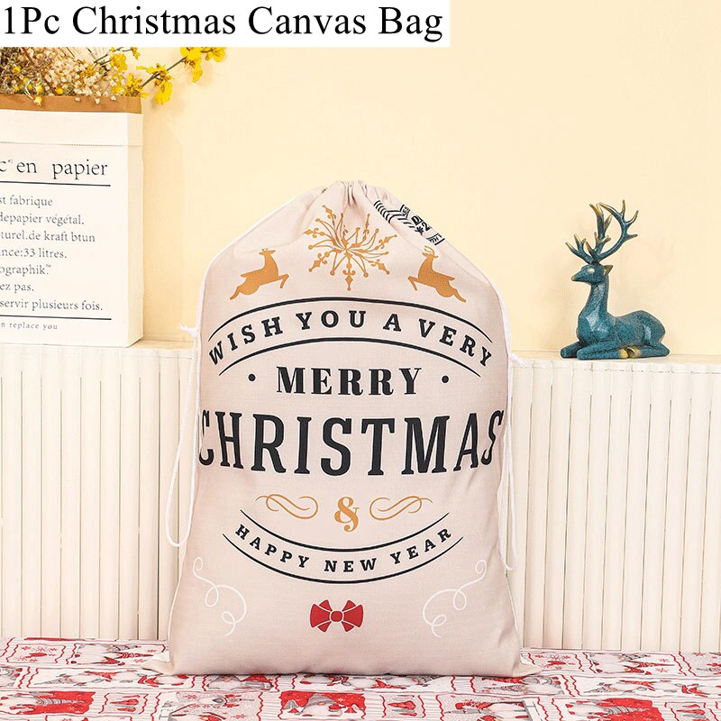 Christmas Canvas Drawstring Gift Bag