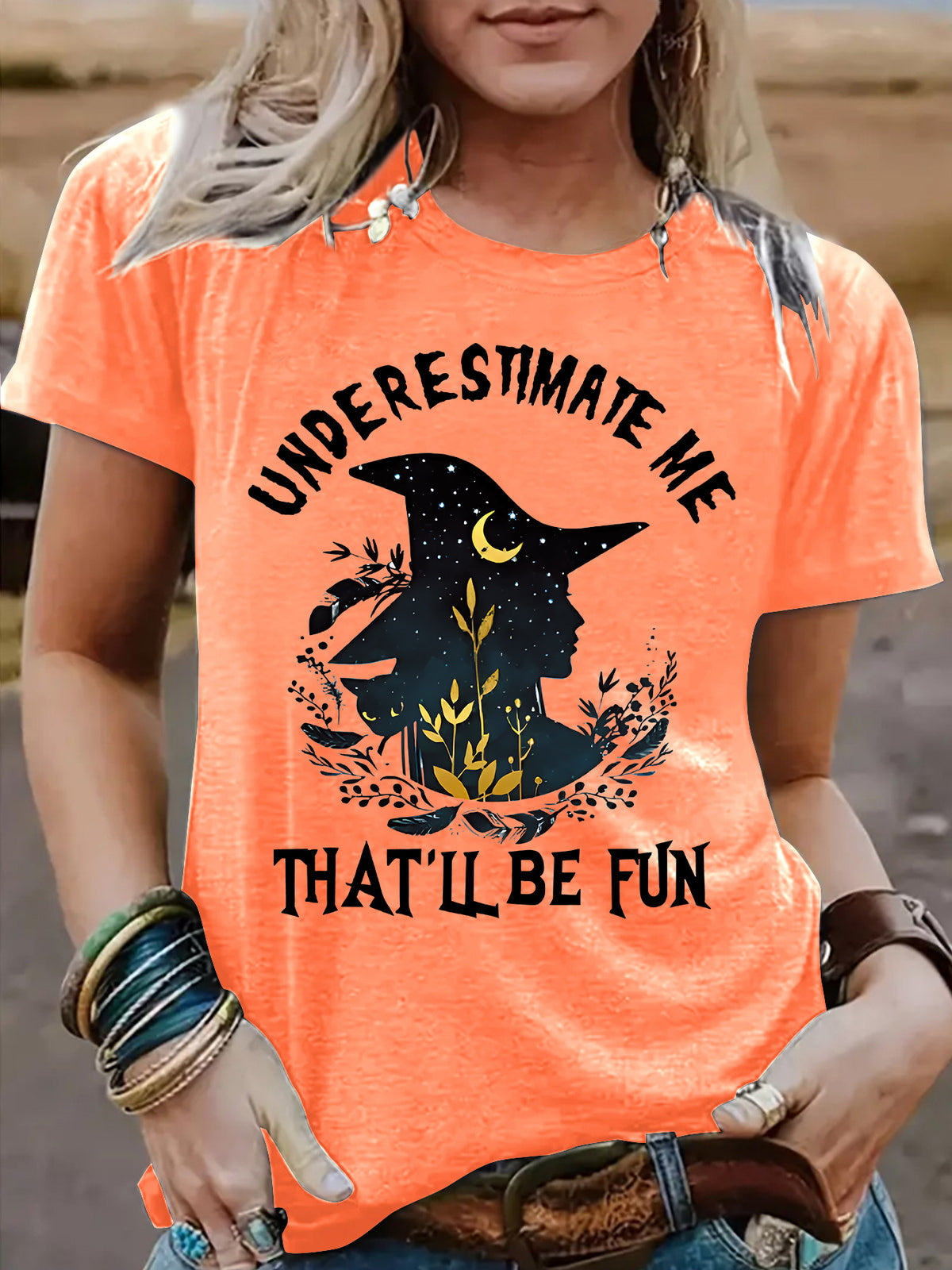Women's Halloween Witch Graphic T-Shirt - Short Sleeve Crew Neck Top from Mish Mash Market