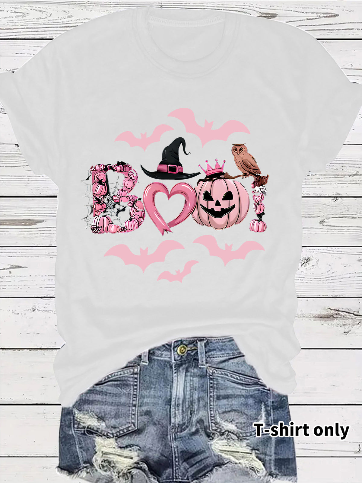 Women's Halloween Boo Graphic Print Short Sleeve T-Shirt from Mish Mash Market