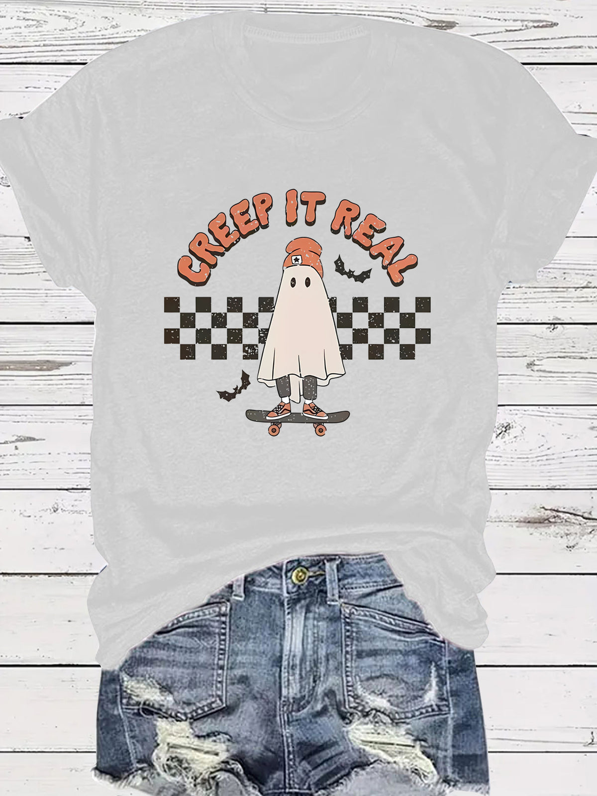 Creep It Real Halloween Ghost Graphic Short Sleeve T-Shirt from Mish Mash Market