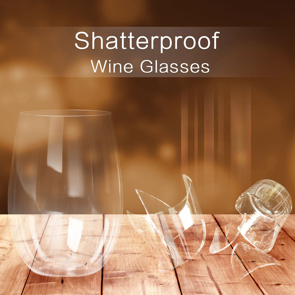 Set of Four Stemless 16 oz Plastic Wine Glasses