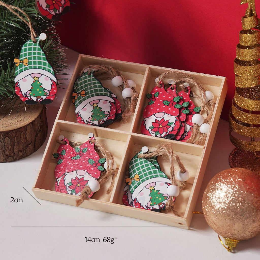 12-Piece Wooden Christmas Gnome Ornaments Set