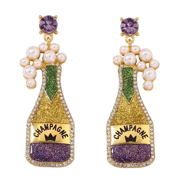 Luxury Carnival Cute Wine Bottle Earrings – Crystal Champagne Bottle from Mish Mash Market