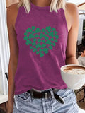 Lucky Clover Heart Printed Tank Top - Western Style Sleeveless Cotton Shirt from Mish Mash Market