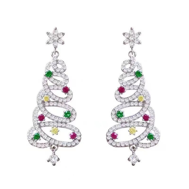Colored Gemstone Christmas Tree Dangle Earrings
