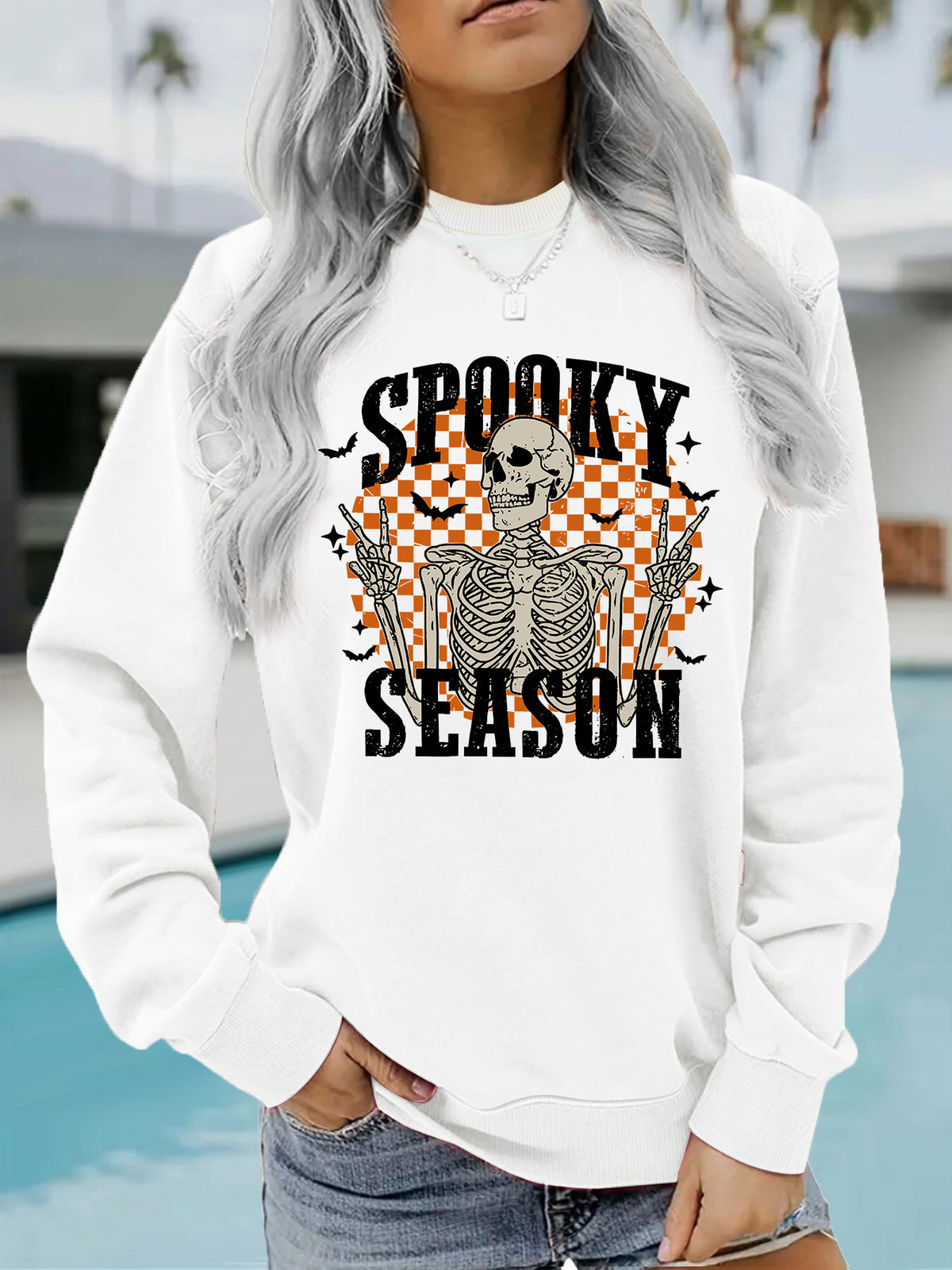 Halloween Spooky Season Skeleton Printed Pullover Hoodie from Mish Mash Market