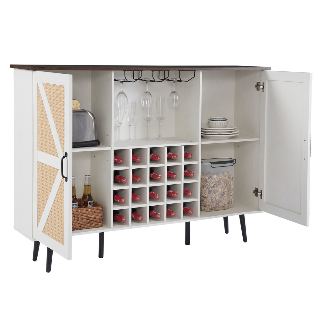 White Faux Rattan Barn Door Wine Cabinet from Mish Mash Market