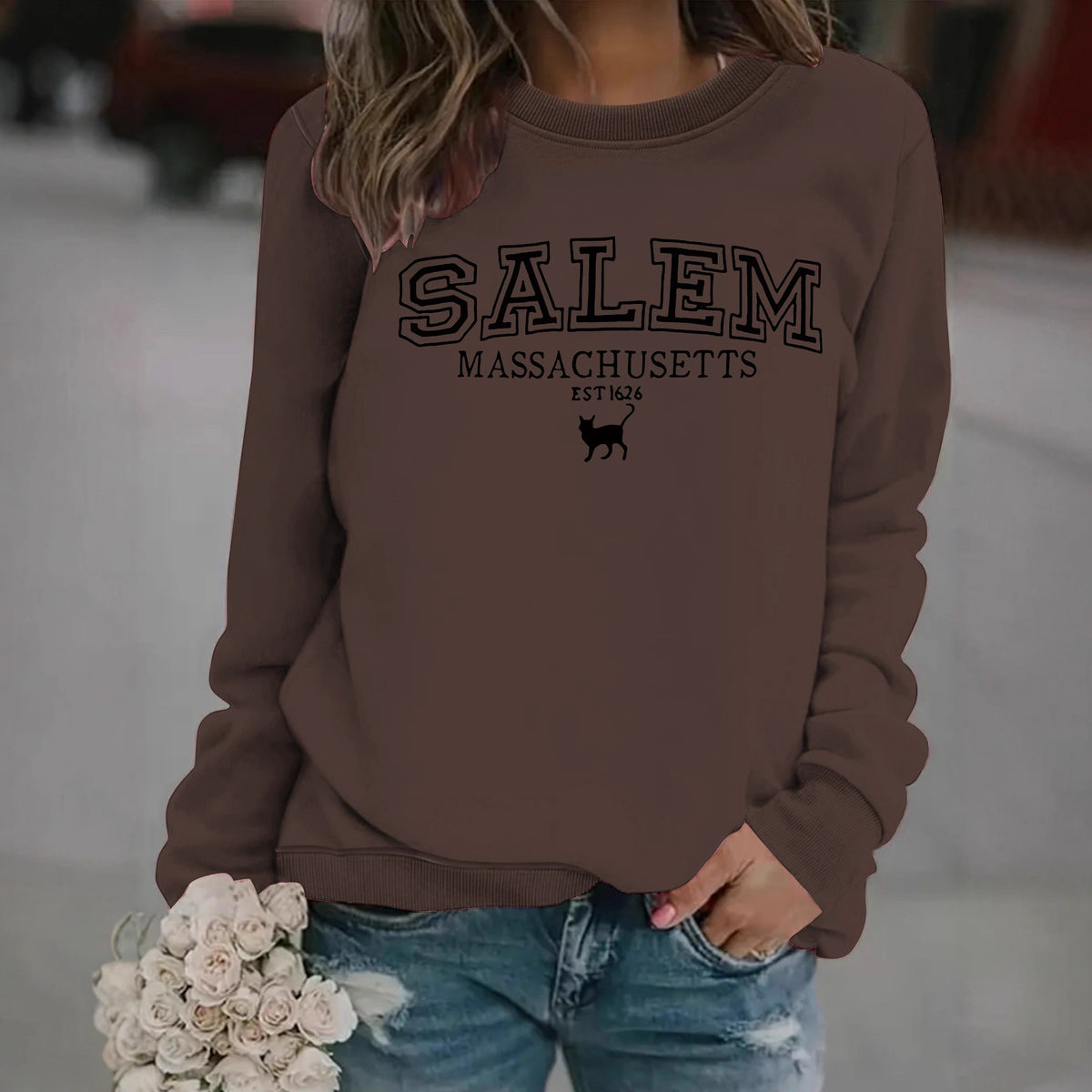 Salem Massachusetts Black Cat Vintage Graphic Sweatshirt from Mish Mash Market