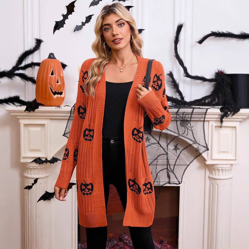Spooktacular Pumpkin Head Knit Cardigan Sweater from Mish Mash Market
