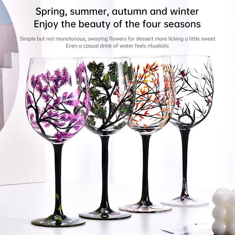 Four Seasons Hand-Painted Crystal Wine Glass