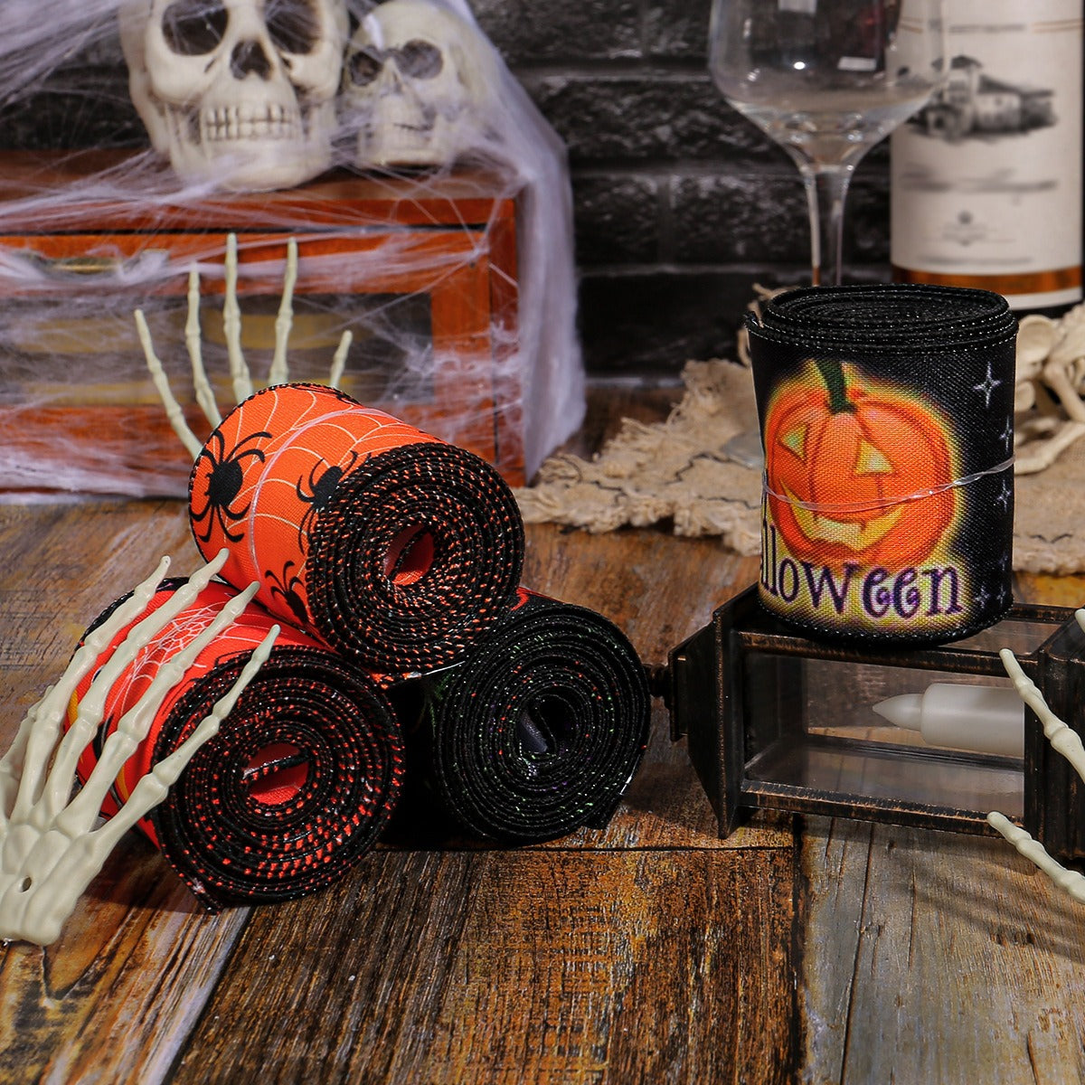 Halloween Spider & Bat Printed Ribbon - 2.5 Inch Wired Decoration Ribbon (5 Yards) from Mish Mash Market