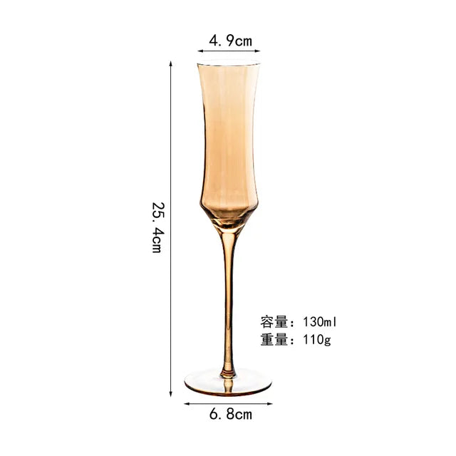 Nordic Luxury Amber Champagne Flutes – Gold Rimmed Lead-Free Crystal from Mish Mash Market