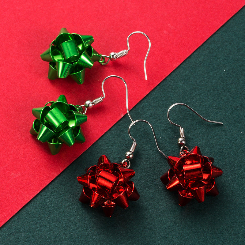 Christmas Gift Metallic Ribbon Bow Earrings