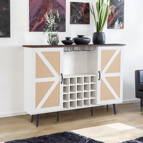 White Faux Rattan Barn Door Wine Cabinet from Mish Mash Market