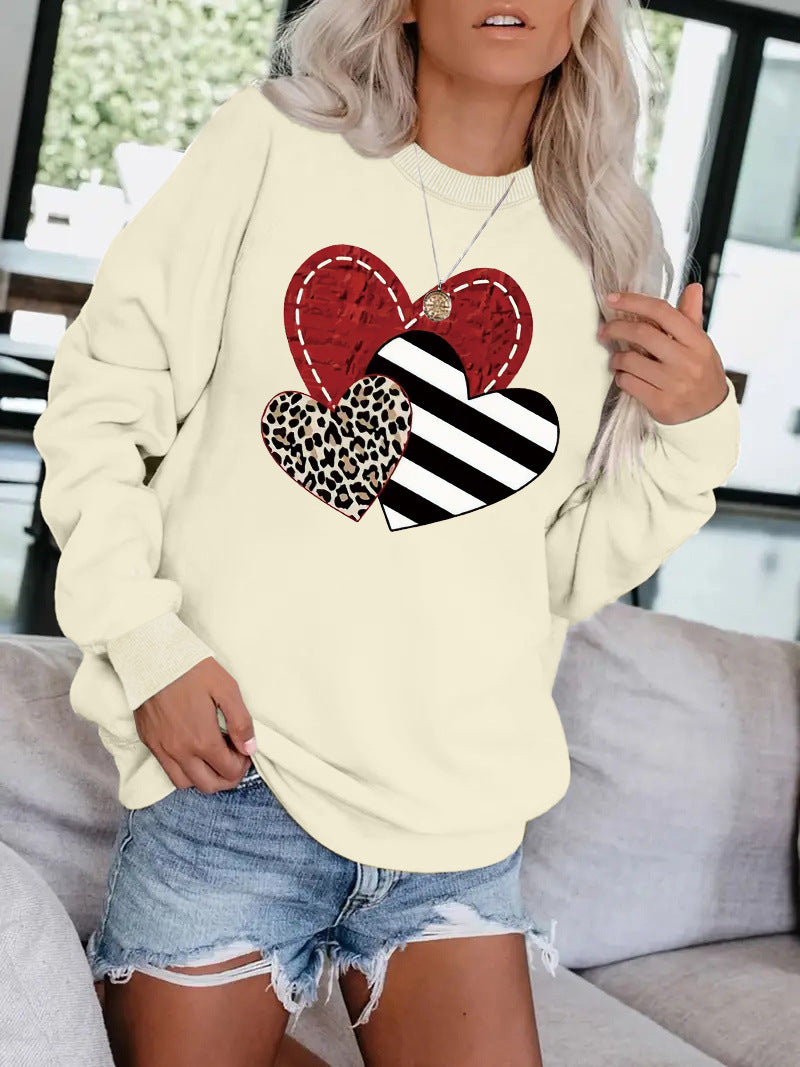 Leopard Heart Graphic Hoodie – Women's Grey Love Print Sweatshirt from Mish Mash Market
