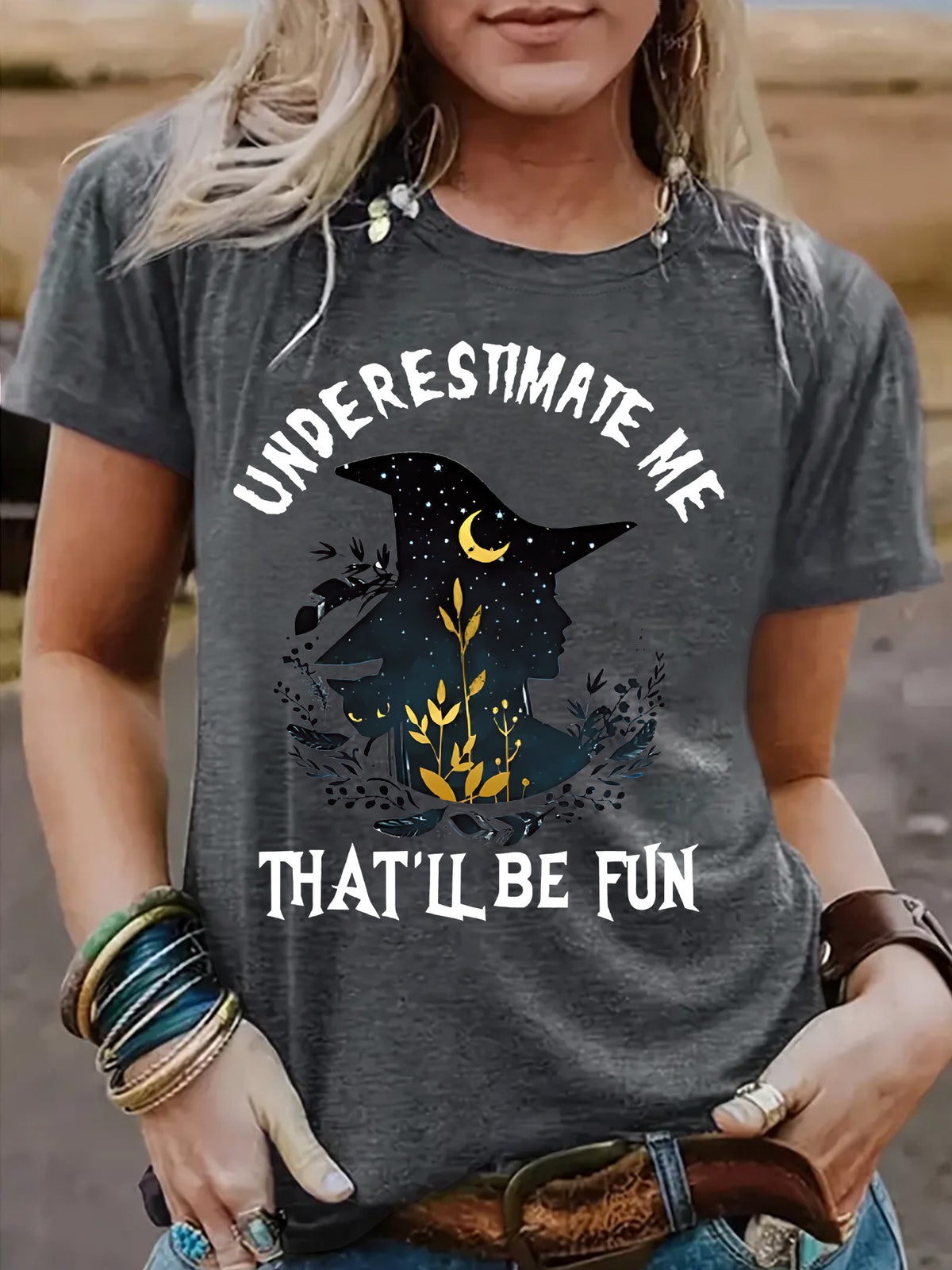 Women's Halloween Witch Graphic T-Shirt - Short Sleeve Crew Neck Top from Mish Mash Market
