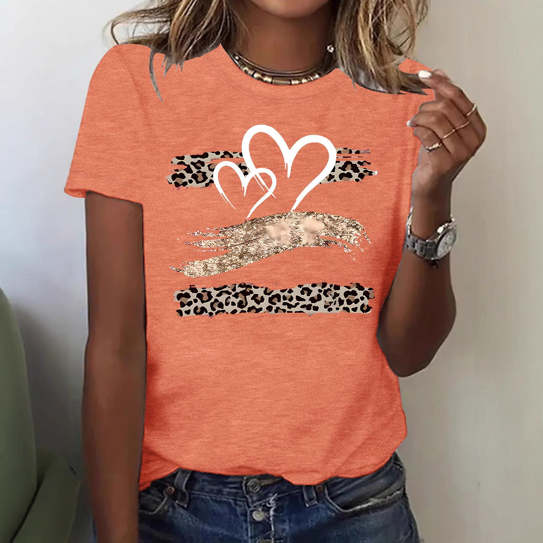 Leopard Heart Graphic Tee – Women's Casual Short Sleeve Love T-Shirt from Mish Mash Market