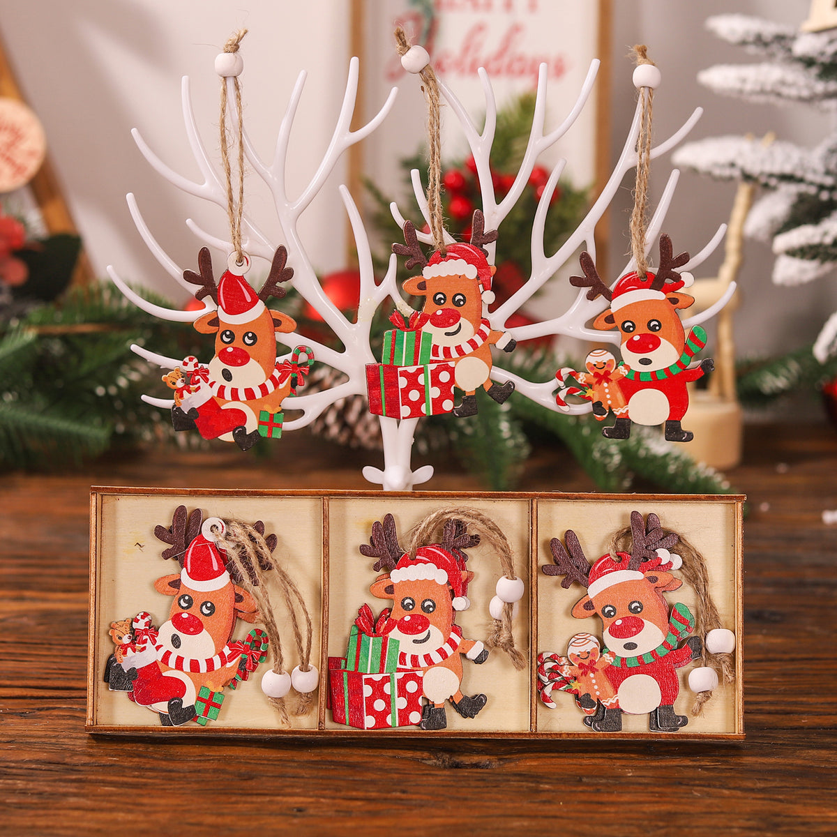 9-Piece Wooden Christmas Tree Ornaments Set from Mish Mash Market
