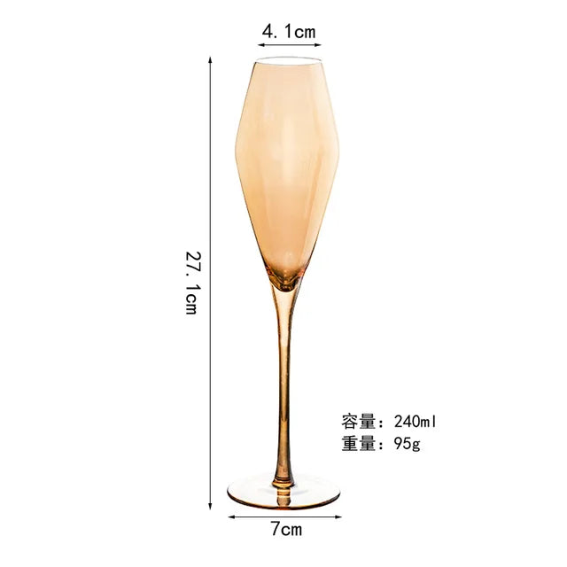Nordic Luxury Amber Champagne Flutes – Gold Rimmed Lead-Free Crystal from Mish Mash Market