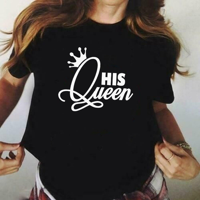 King Queen Crown Print Couple T-Shirts - Matching Short Sleeve Casual Tops from Mish Mash Market