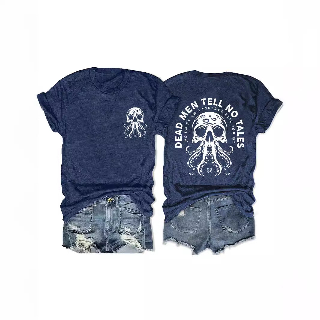 Halloween Octopus Skull Dead Men Tell No Tales Graphic Tee from Mish Mash Market