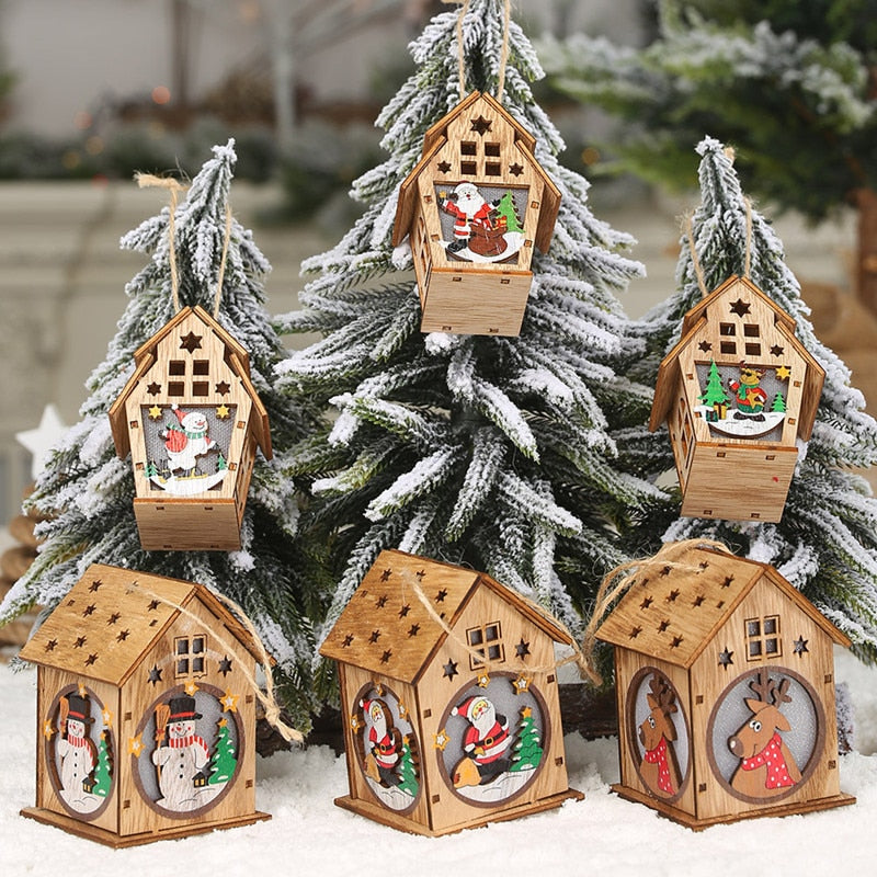 LED Lighted Wooden Christmas Village House Hanging Ornament