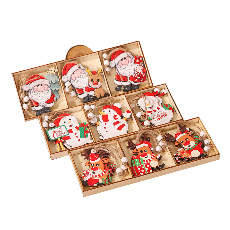 9-Piece Wooden Christmas Tree Ornaments Set