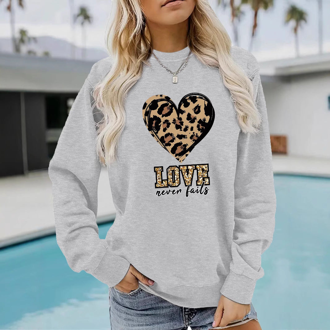 Love Never Fails Leopard Print Hoodie - Aesthetic Women’s Graphic Sweatshirt from Mish Mash Market