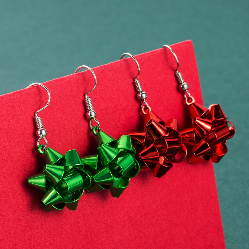 Christmas Gift Metallic Ribbon Bow Earrings