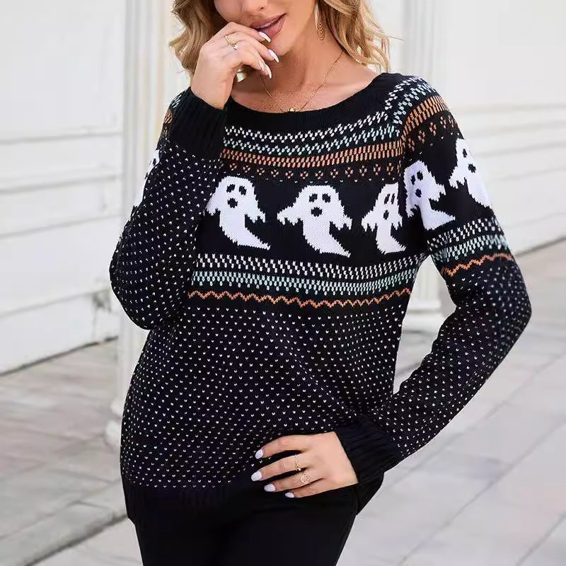 Halloween Ghost Retro Polka Dot Long Sleeve Knitted Sweater from Mish Mash Market