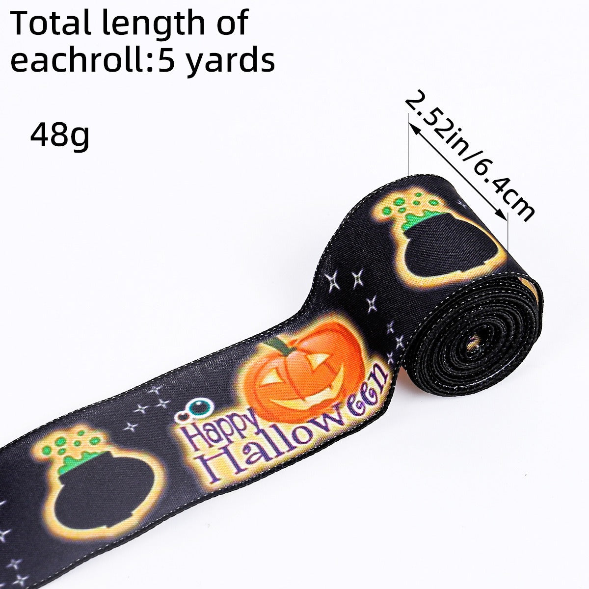 Halloween Spider & Bat Printed Ribbon - 2.5 Inch Wired Decoration Ribbon (5 Yards) from Mish Mash Market
