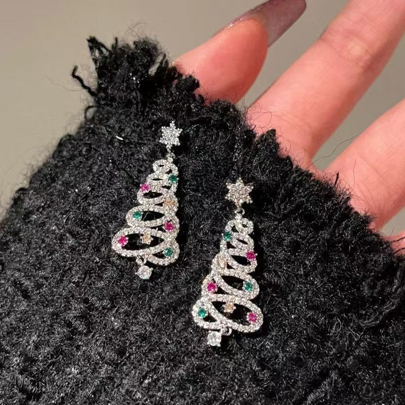 Colored Gemstone Christmas Tree Dangle Earrings
