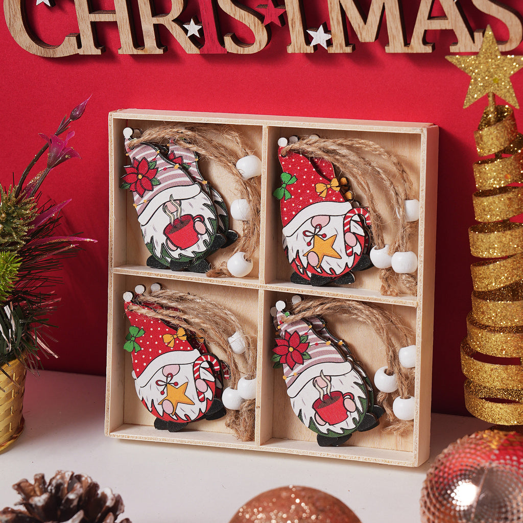12-Piece Wooden Christmas Gnome Ornaments Set
