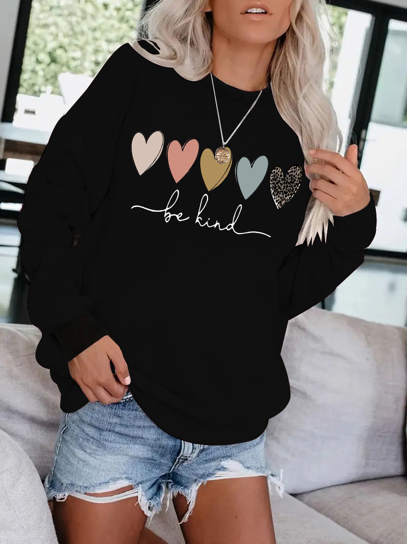 Be Kind Leopard Heart Graphic Sweatshirt - Women's Casual Black Pullover from Mish Mash Market